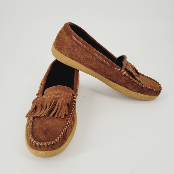Jcrew Kiltie Suede Slippers Brown VIBRAM Soles *Excellent Condition* - Picture 3 of 8